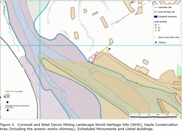 Figure 3. Cornwall and West Devon Mining Landscape World Heritage Site (WHS), Hayle ConservationArea (including the arsenic works chimney), Scheduled Monuments and Listed Buildings. Figure 3. Cornwall and West Devon Mining Landscape World Heritage Site (WHS), Hayle ConservationArea (including the arsenic works chimney), Scheduled Monuments and Listed Buildings.